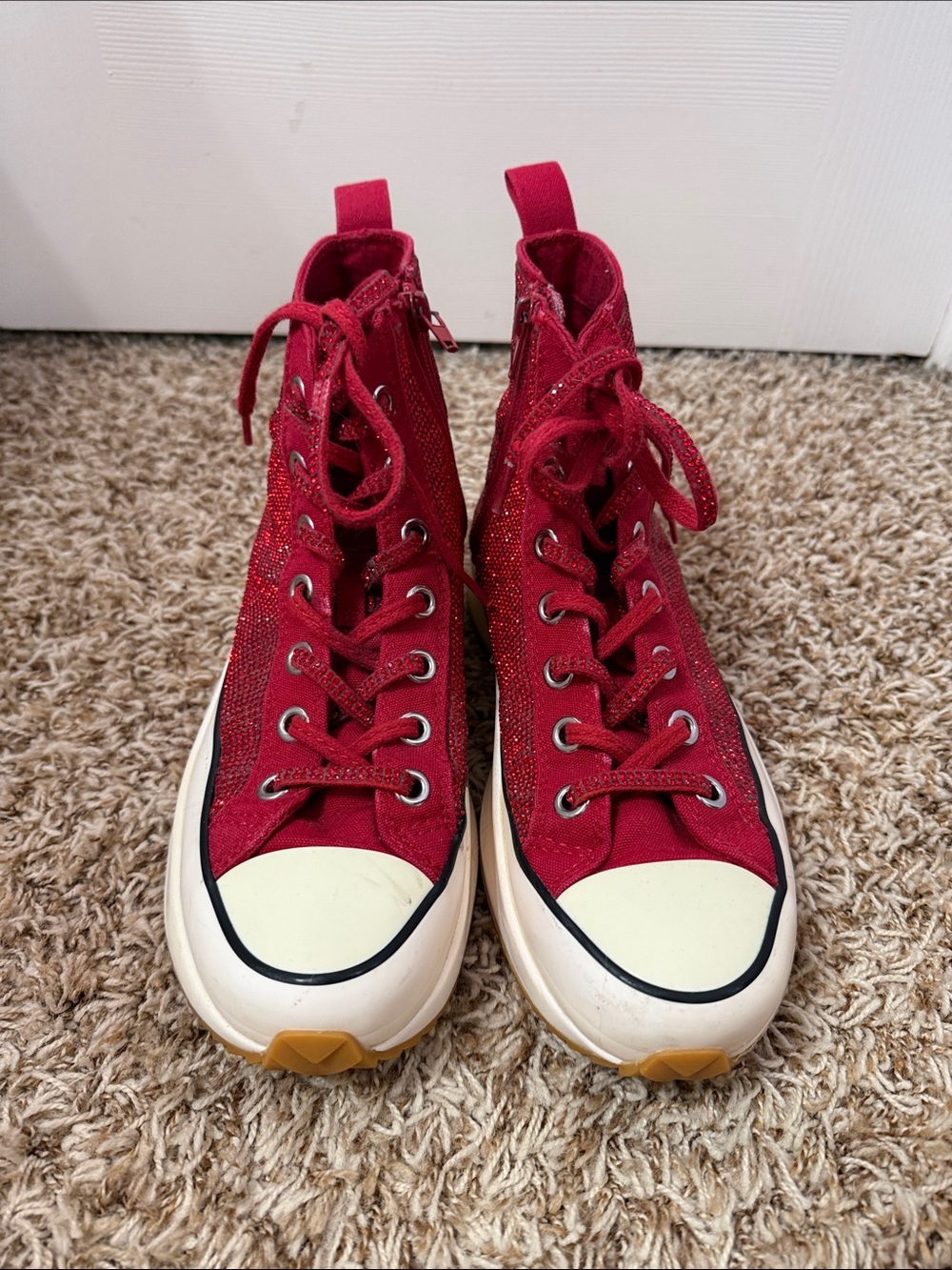 Steve Madden Red Glitter High-Top Platform Sneaker